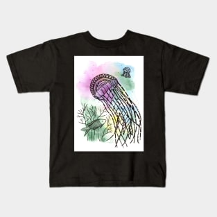 Jellyfish doodling with watercolor and ink Kids T-Shirt